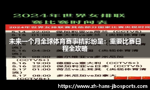 未来一个月全球体育赛事精彩纷呈：重要比赛日程全攻略